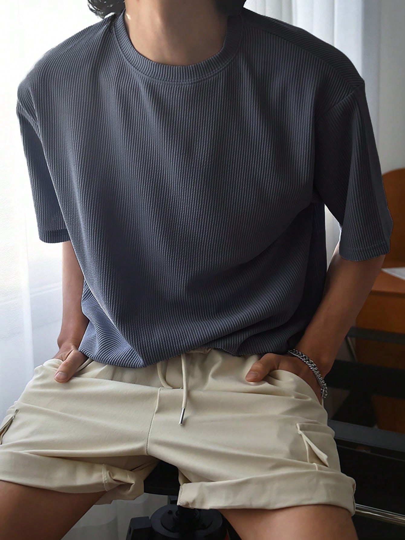 DAZY однотонная повседневная футболка в рубчик с короткими рукавами, серый