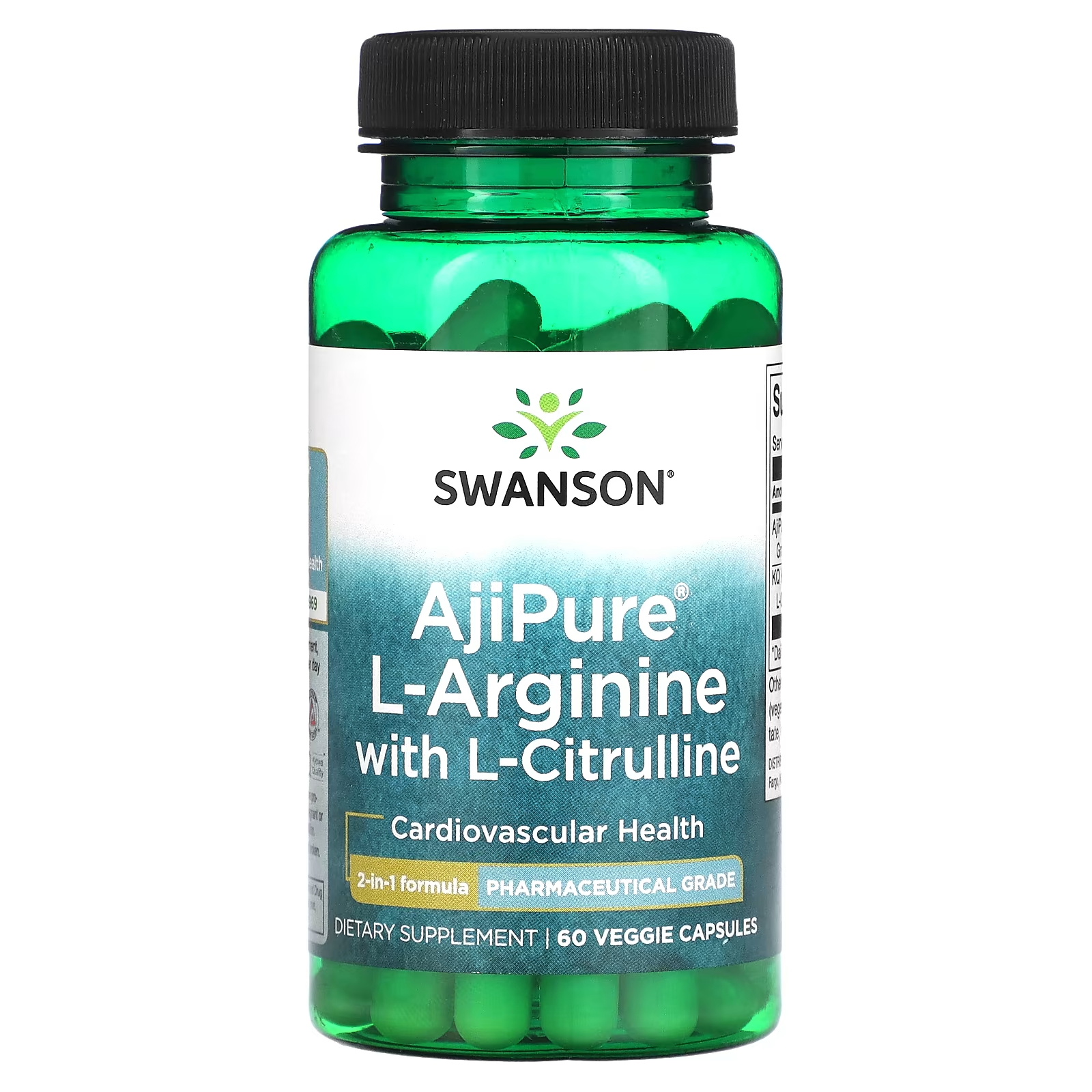 L-аргинин с L-цитруллином Swanson AjiPure для здоровья сердечно-сосудистой системы, 60 растительных капсул
