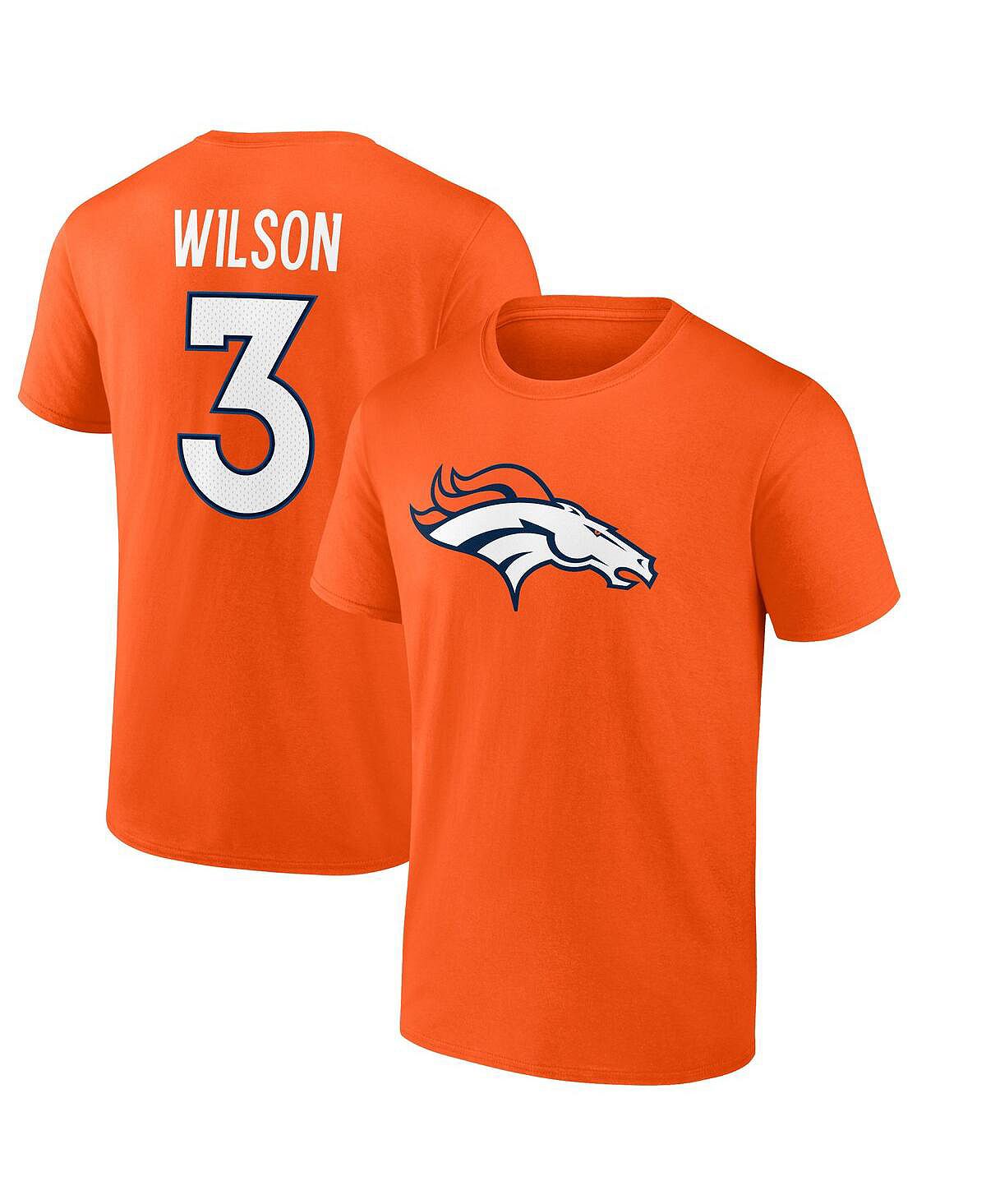 Мужская футболка с именем и номером игрока Russell Wilson оранжевого цвета Denver Broncos Fanatics