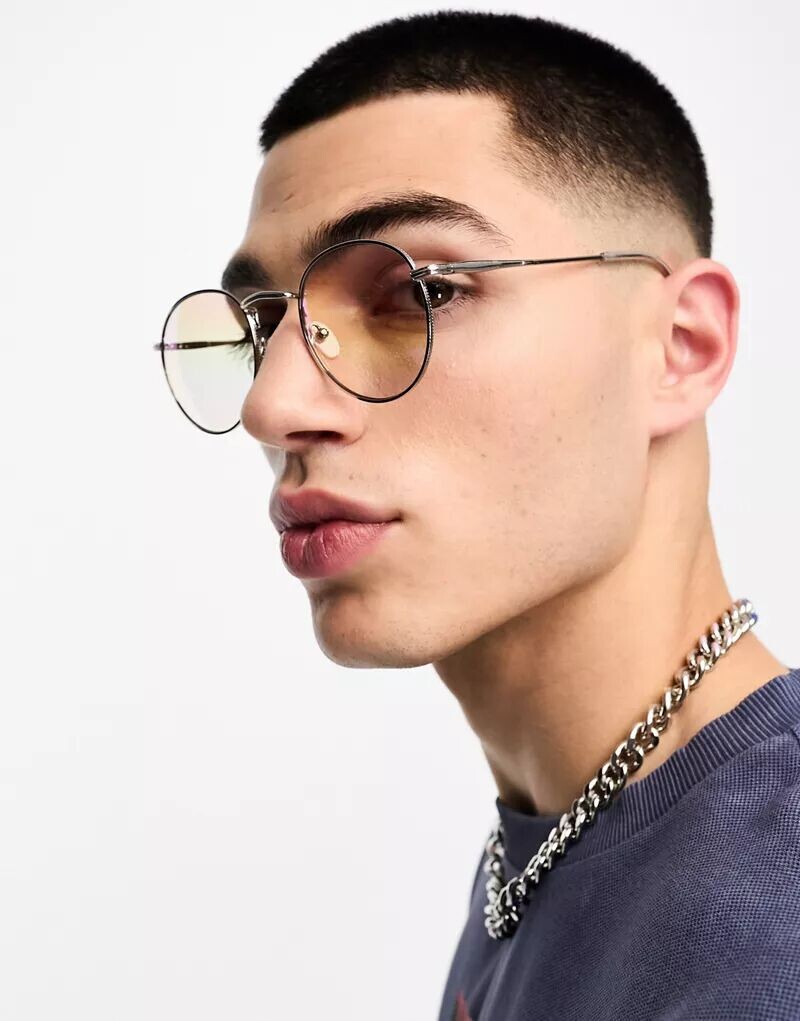 

Круглые серебристые солнцезащитные очки ASOS с радужными линзами