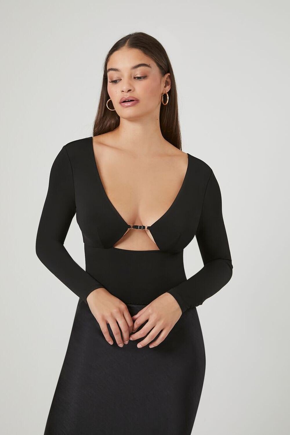 

Боди с глубоким вырезом Forever 21, черный