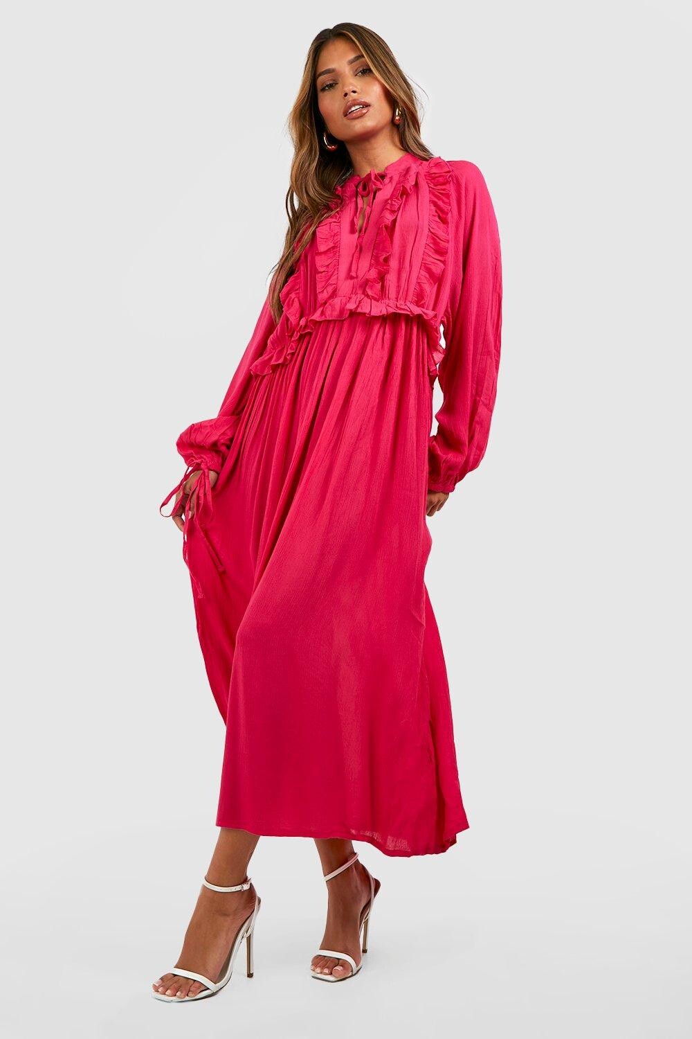 

Платье миди с оборками Boohoo, розовый