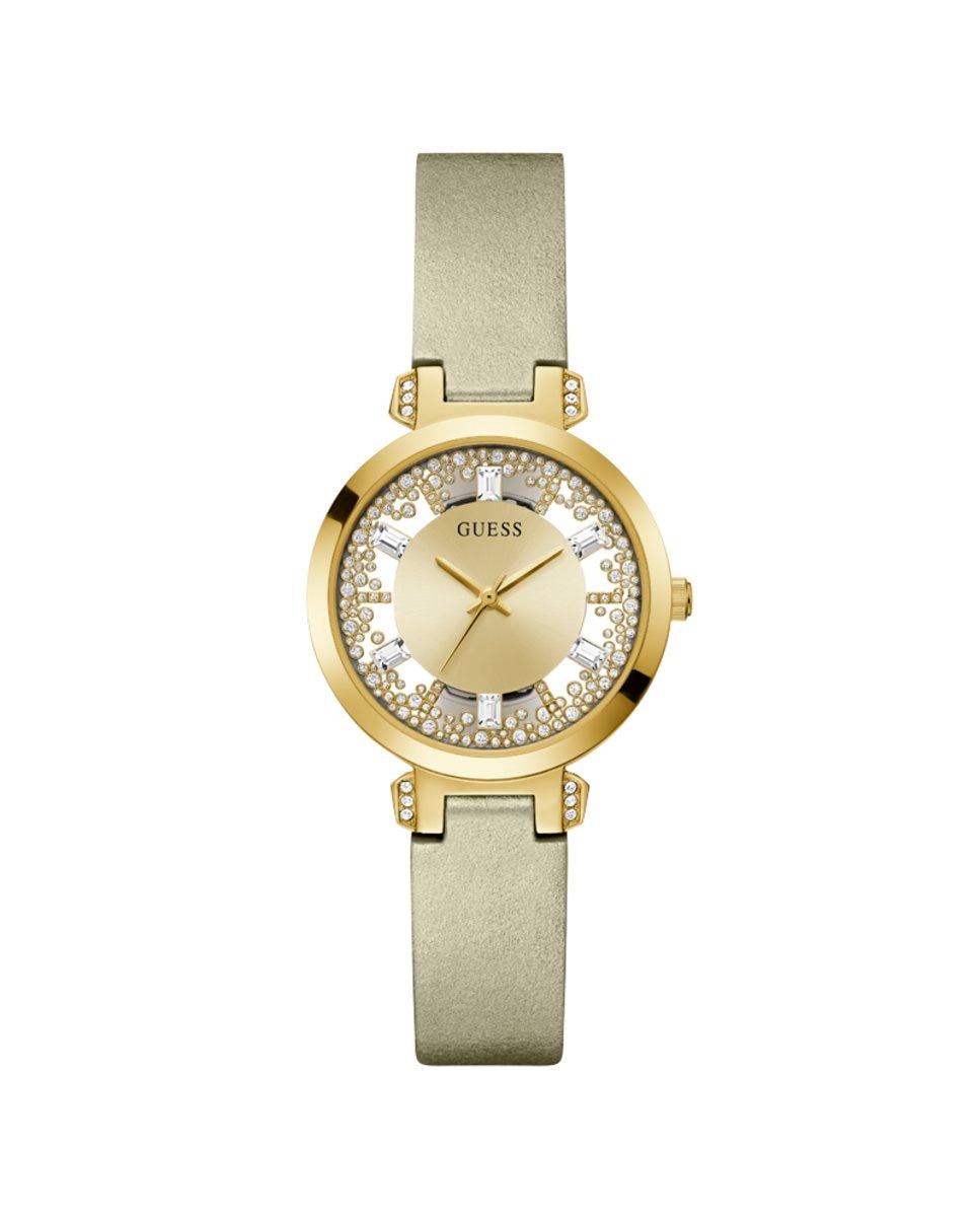 Кристально прозрачные женские часы GW0535L4 из кожи и золотого ремешка Guess, золотой