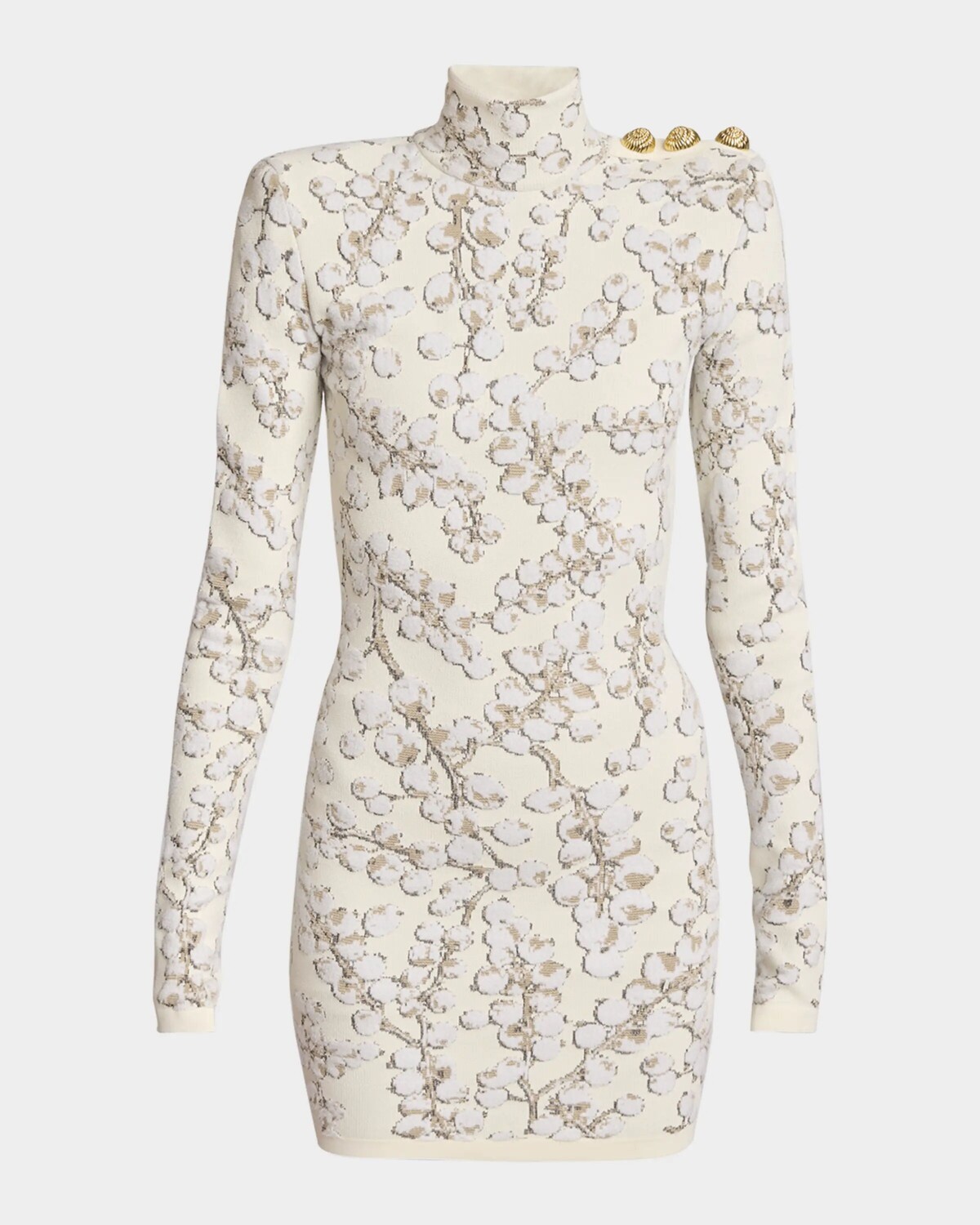 

Вязаное мини-платье бархатной вязки с длинными рукавами Balmain, цвет Cream Multi