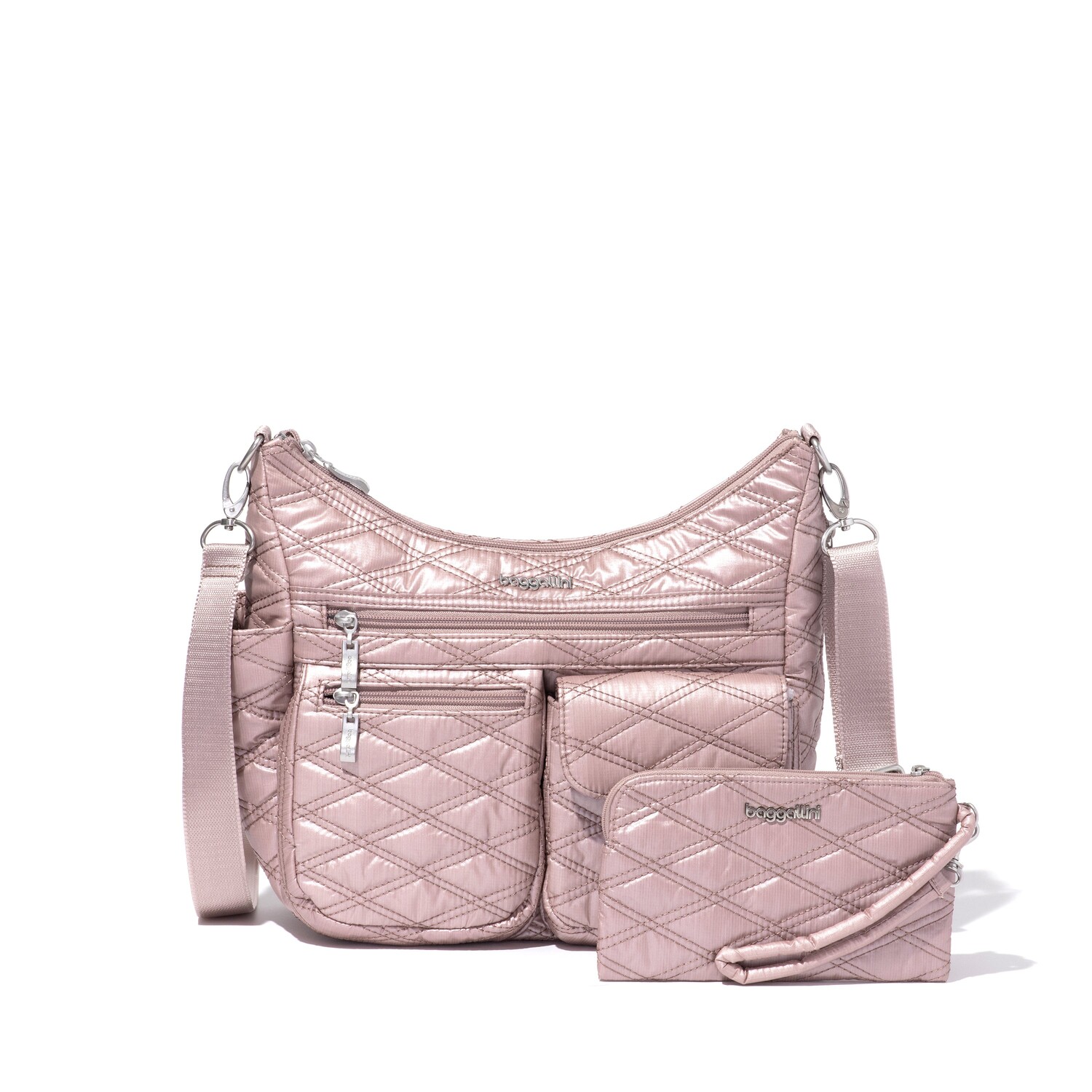 

Baggallini Женская сумка через плечо Modern Everywhere Hobo с ремешком на ремешке, цвет Rose Metallic Quilt