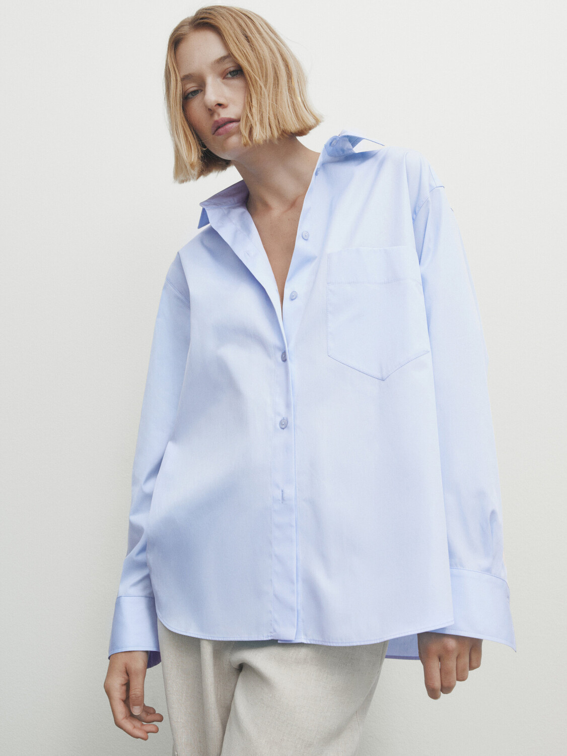 

Рубашка из поплин с карманом Massimo Dutti, небесно-синий