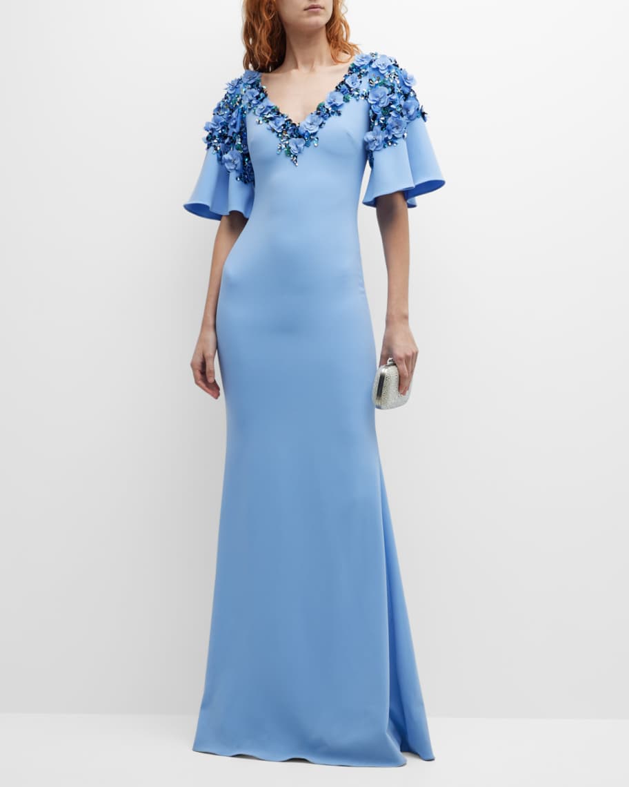 

Украшенное платье трапециевидной формы с рукавами развевающимися Badgley Mischka Collection
