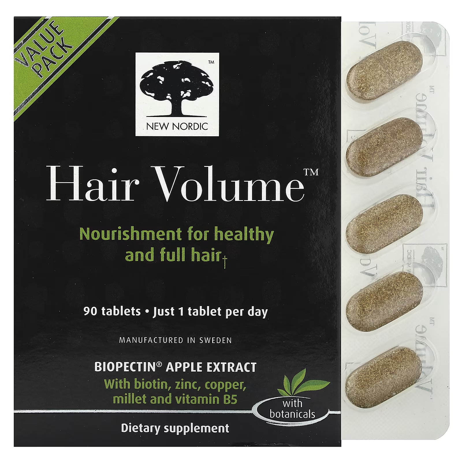 Пищевая добавка New Nordic US Inc для объема волос, 90 таблеток new nordic hair volume средство для роста и объема волос с растительными ингредиентами 30 таблеток