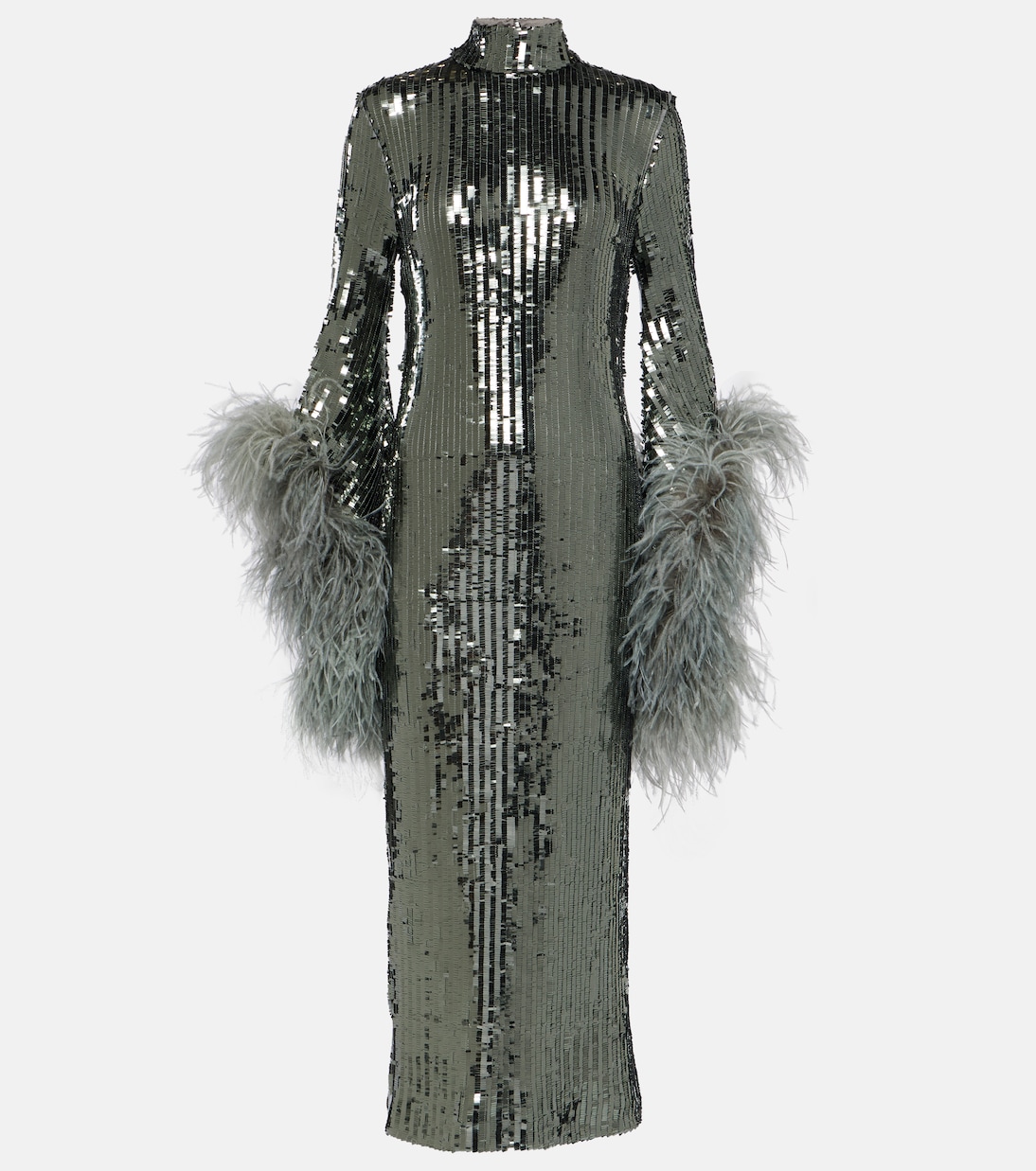 Платье миди del rio с отделкой перьями и пайетками Taller Marmo, серебро цена и фото
