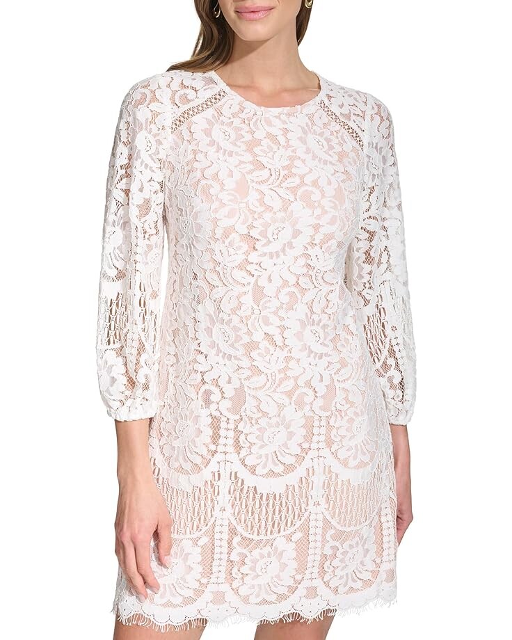 

Платье Vince Camuto Lace Blouson Sleeve Shift, цвет Ivory/Blush