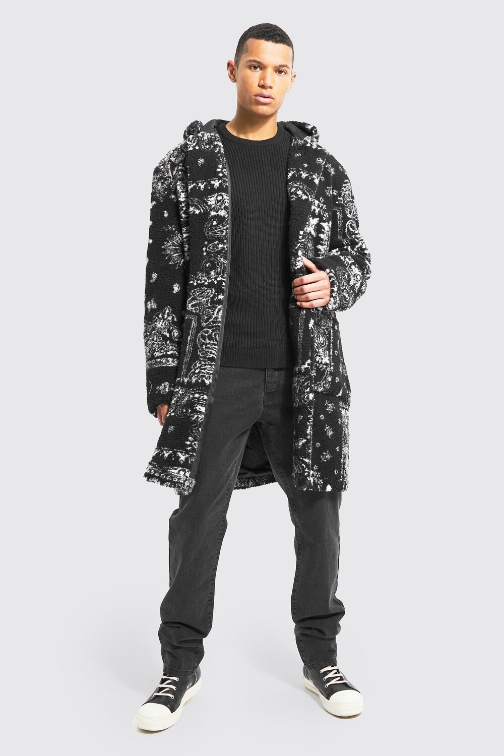 

Пальто с принтом tall borg bandana Boohoo, черный