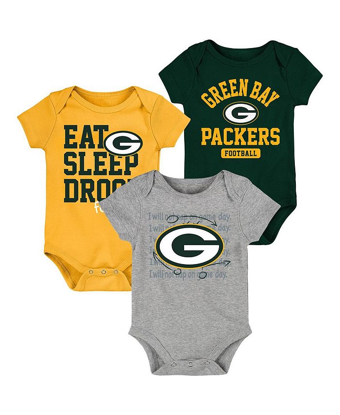 Комплект боди из трех частей Green Bay Packers Eat Sleep Drool Football для новорожденных, зеленый, золотой Outerstuff, зеленый/золотой цена и фото