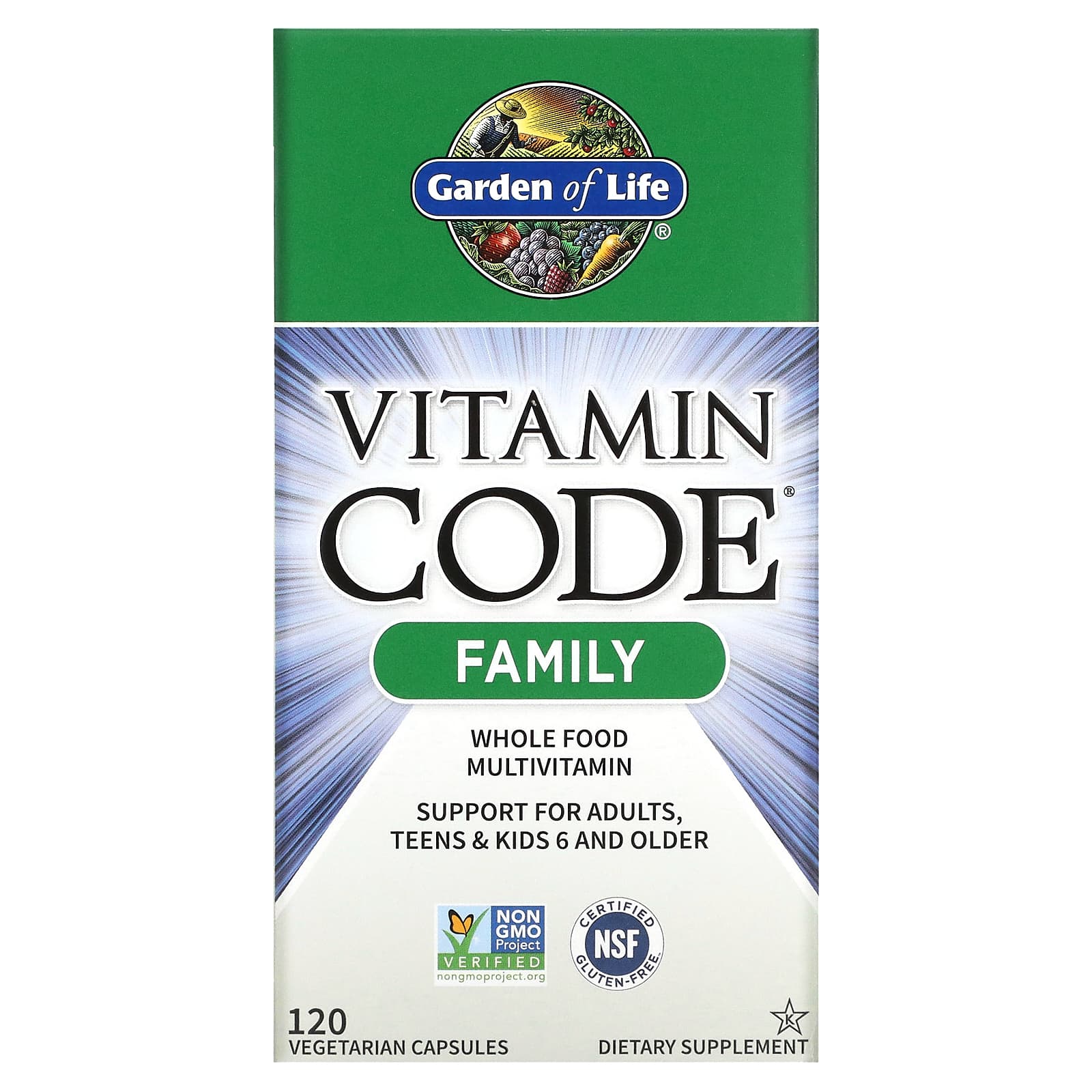 Garden of Life Vitamin Code Family 120 вегетарианских капсул garden of life vitamin code мультивитамины из цельных продуктов для женщин 240 вегетарианских капсул