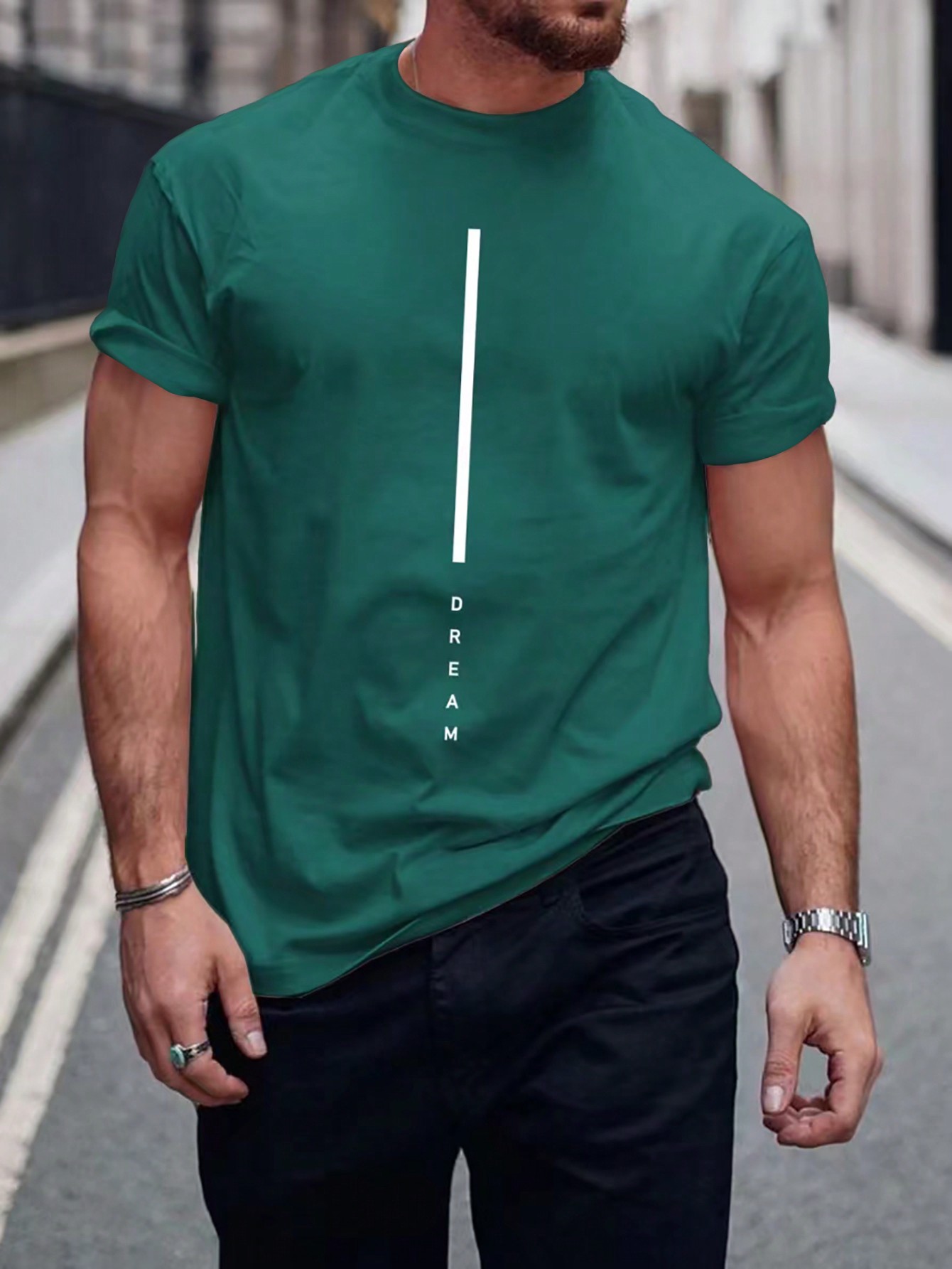 Мужская футболка с круглым вырезом и принтом букв Manfinity Homme, темно-зеленый