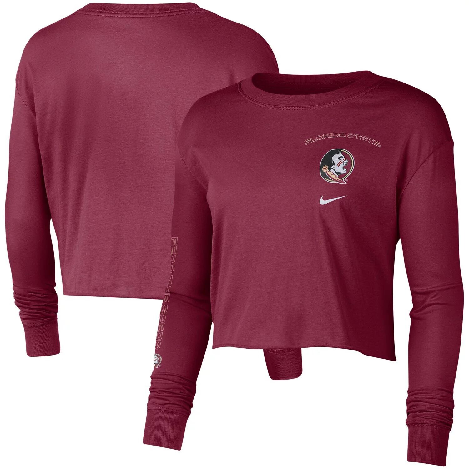 

Женская укороченная футболка с длинными рукавами Nike Garnet Florida State Seminoles 2-Hit Nike