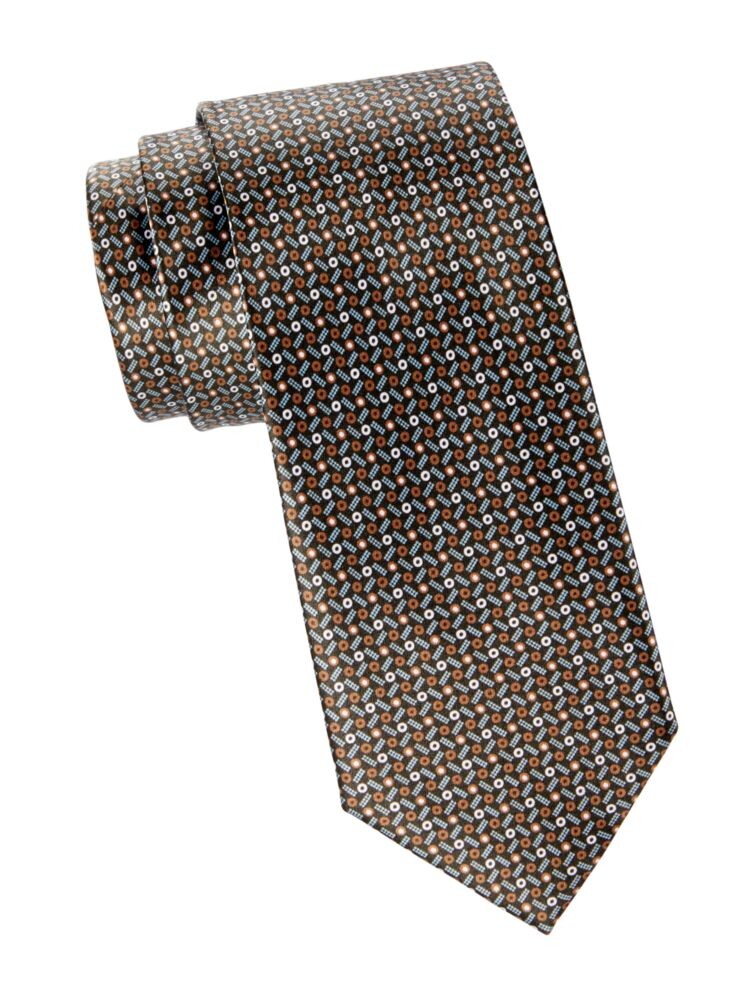 

Шелковый галстук с геометрическим рисунком в горошек Brioni, цвет Brown Multi