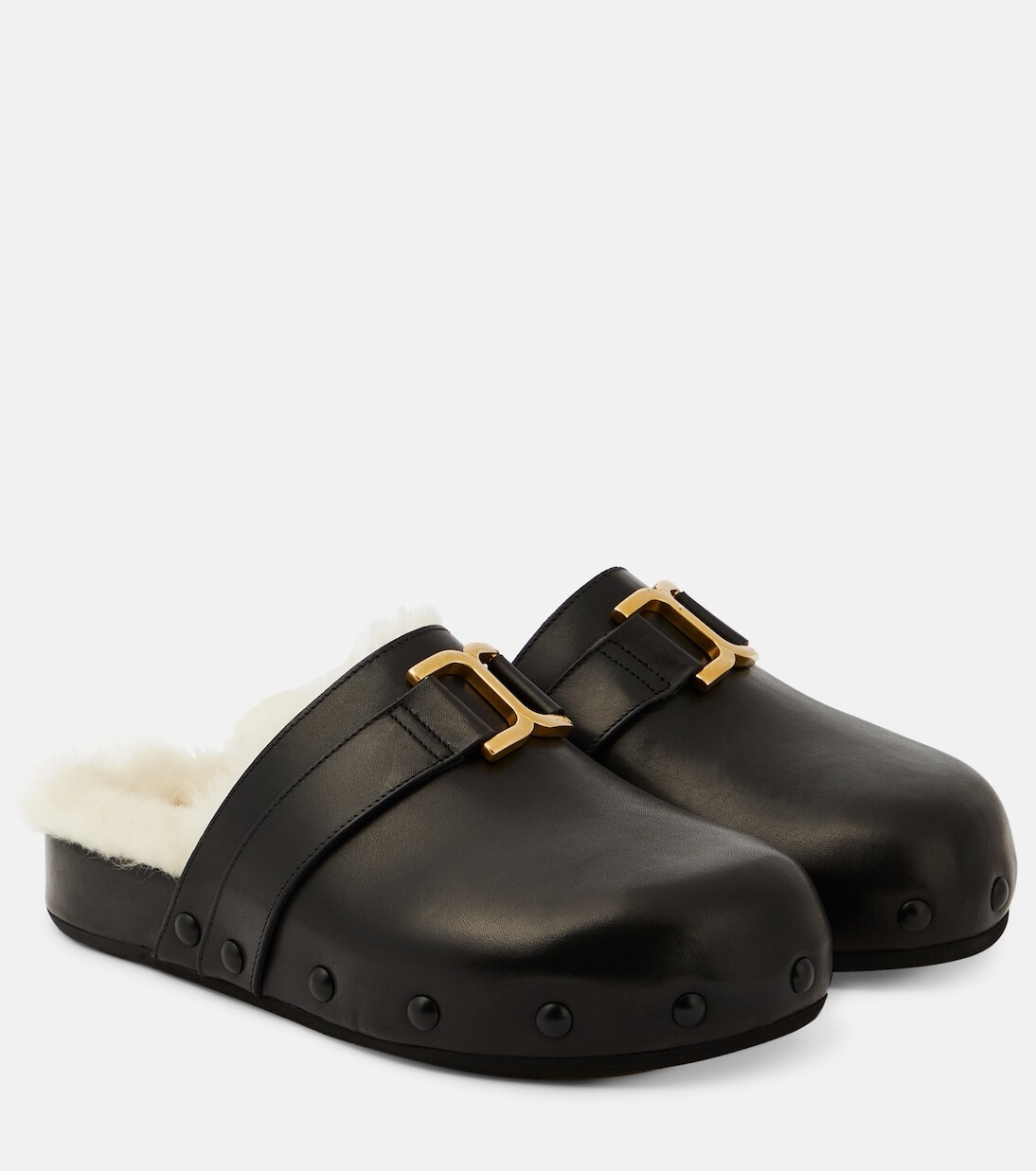 

Тапочки marcie из кожи и овчины Chloé, черный