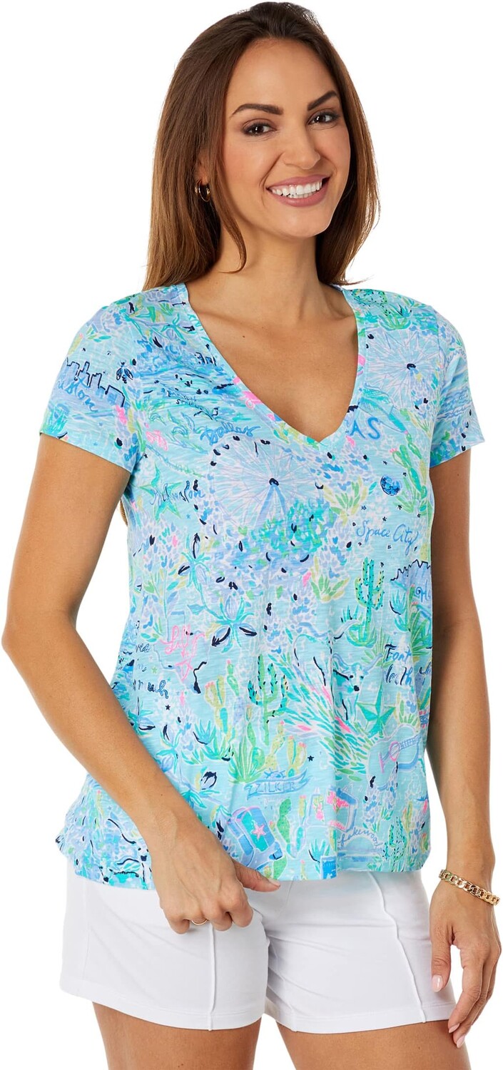 Этта с V-образным вырезом Lilly Pulitzer, цвет Bayside Blue Lilly Loves Texas кристен платье lilly pulitzer цвет multi lilly loves california