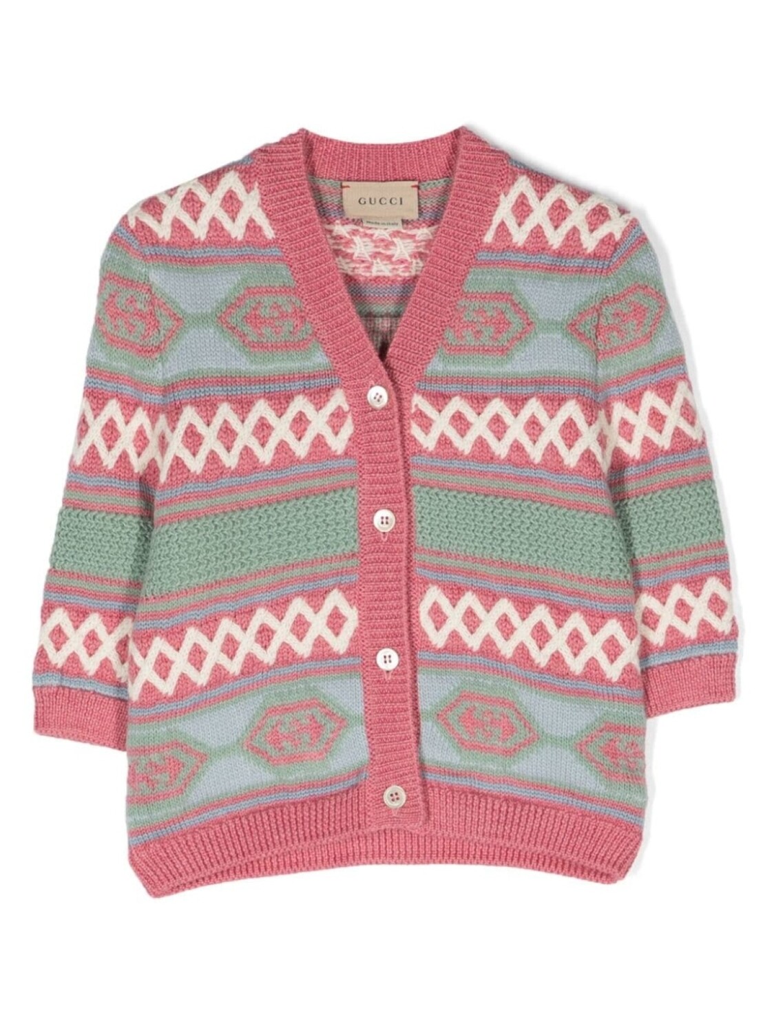 

Gucci Kids шерстяной кардиган вязки интарсия, розовый