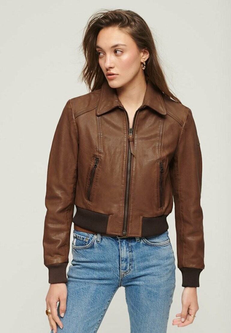 

Кожаная куртка Superdry 70S, цвет washed tan