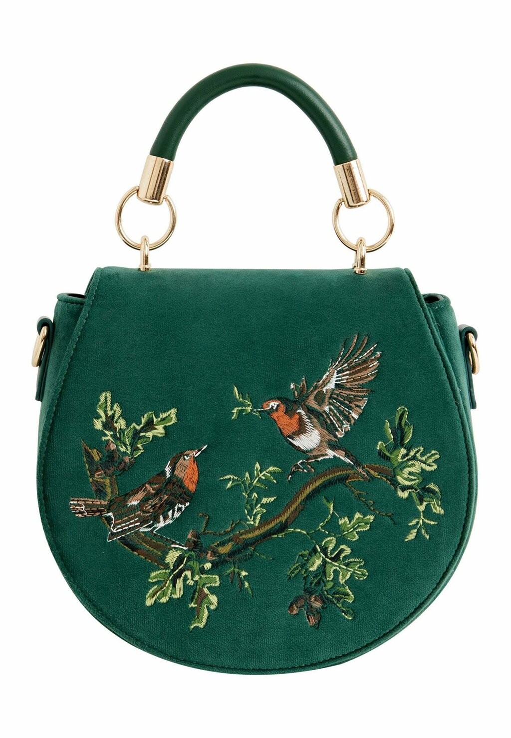 Сумочка Robin Love Embroidered Saddle FABLE ENGLAND, зеленый косметичка flora embroidered vanity redcurrant fable england красный