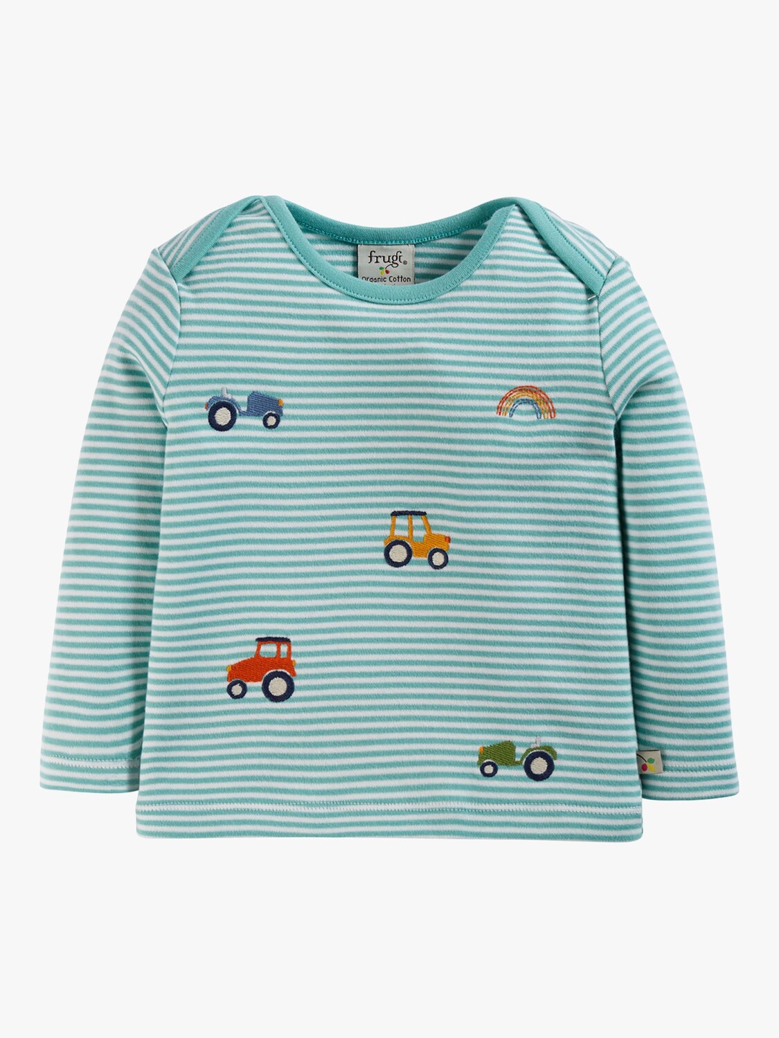 

Топ из органического хлопка с вышивкой Baby Bobby Tractors Frugi, мох/мульти