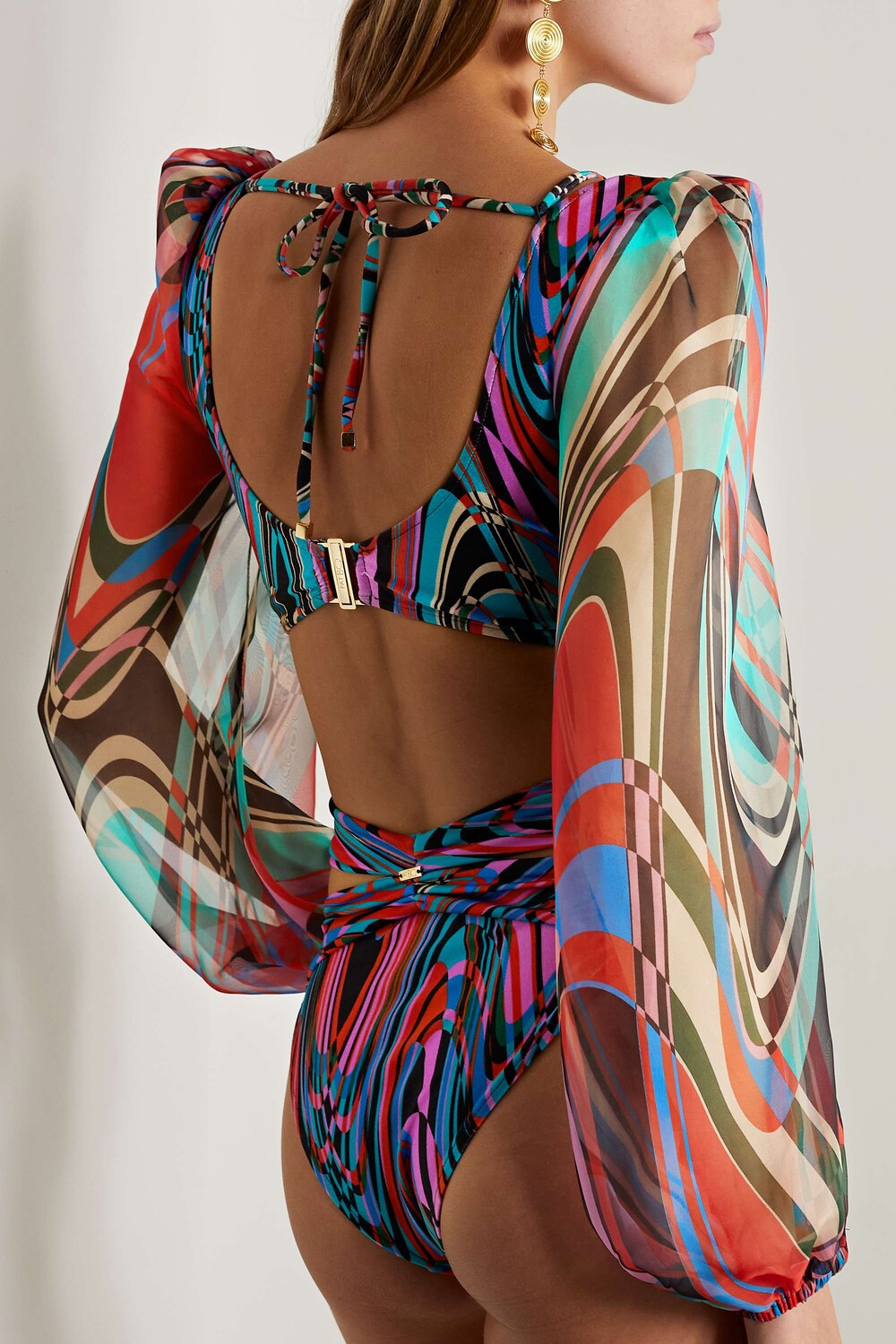 

PATBO Лиф бикини Psicodelia со вставками из шифона и принтом, украшенный вырезами, синий