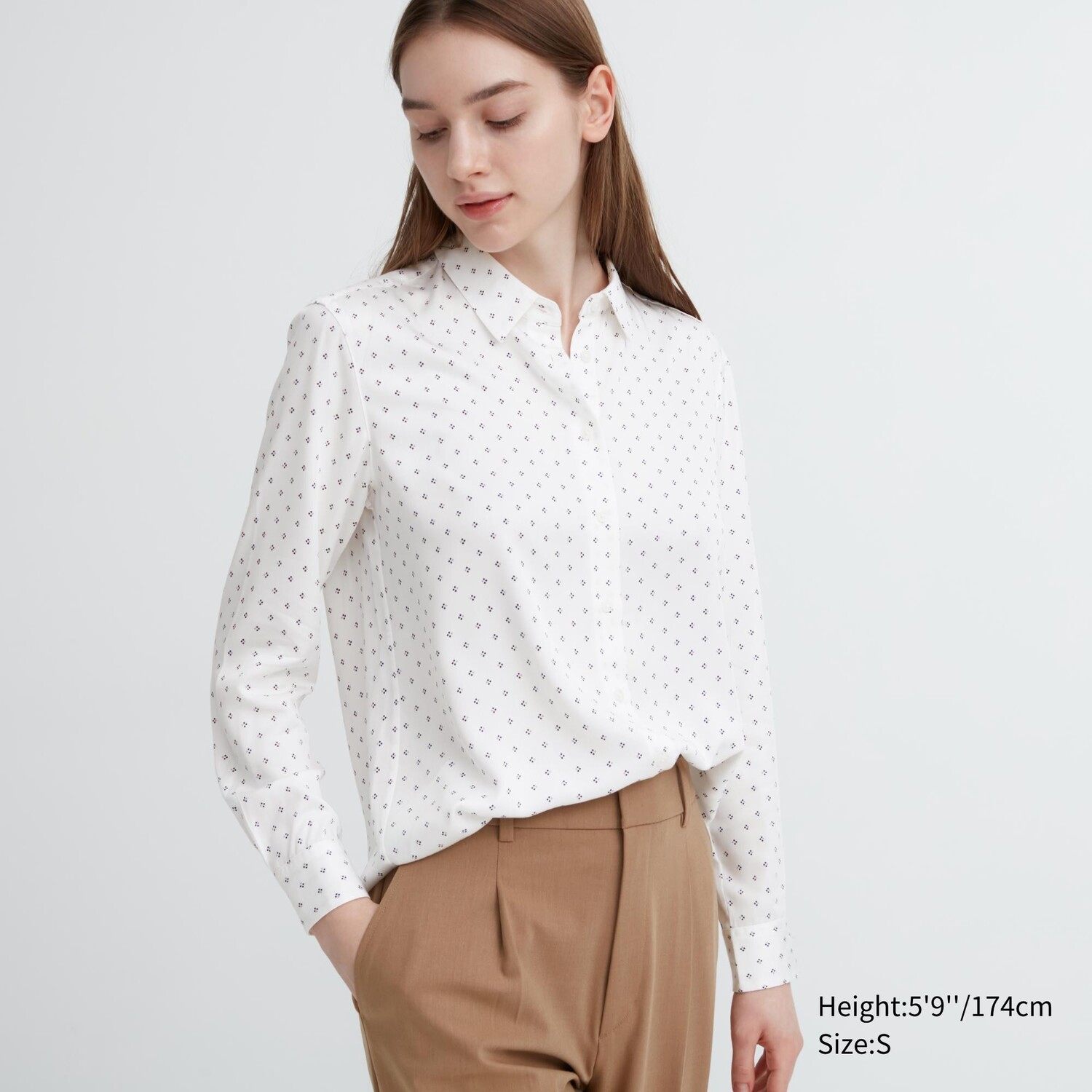 

Блузка с длинными рукавами и принтом из искусственного шелка Uniqlo, кремовый