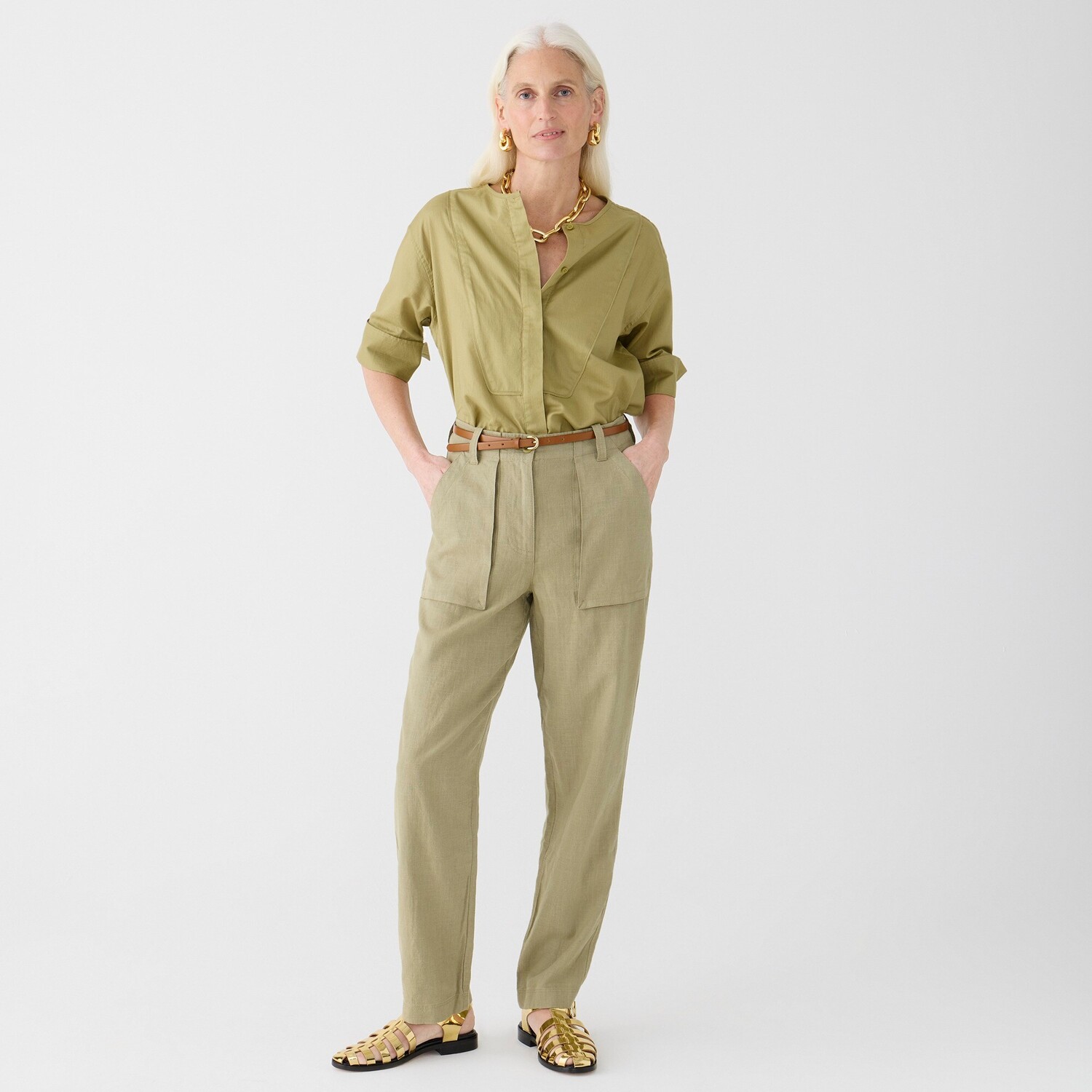

Брюки-Карго Seaside из смеси льна и лиоцелла J.Crew, хаки