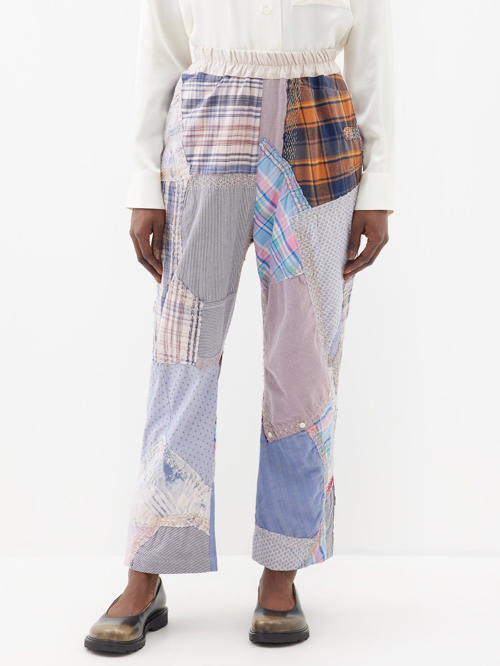 льняные шорты sienna с многоярусным подолом by walid синий Брюки massimo из винтажного хлопка в стиле пэчворк By Walid, розовый