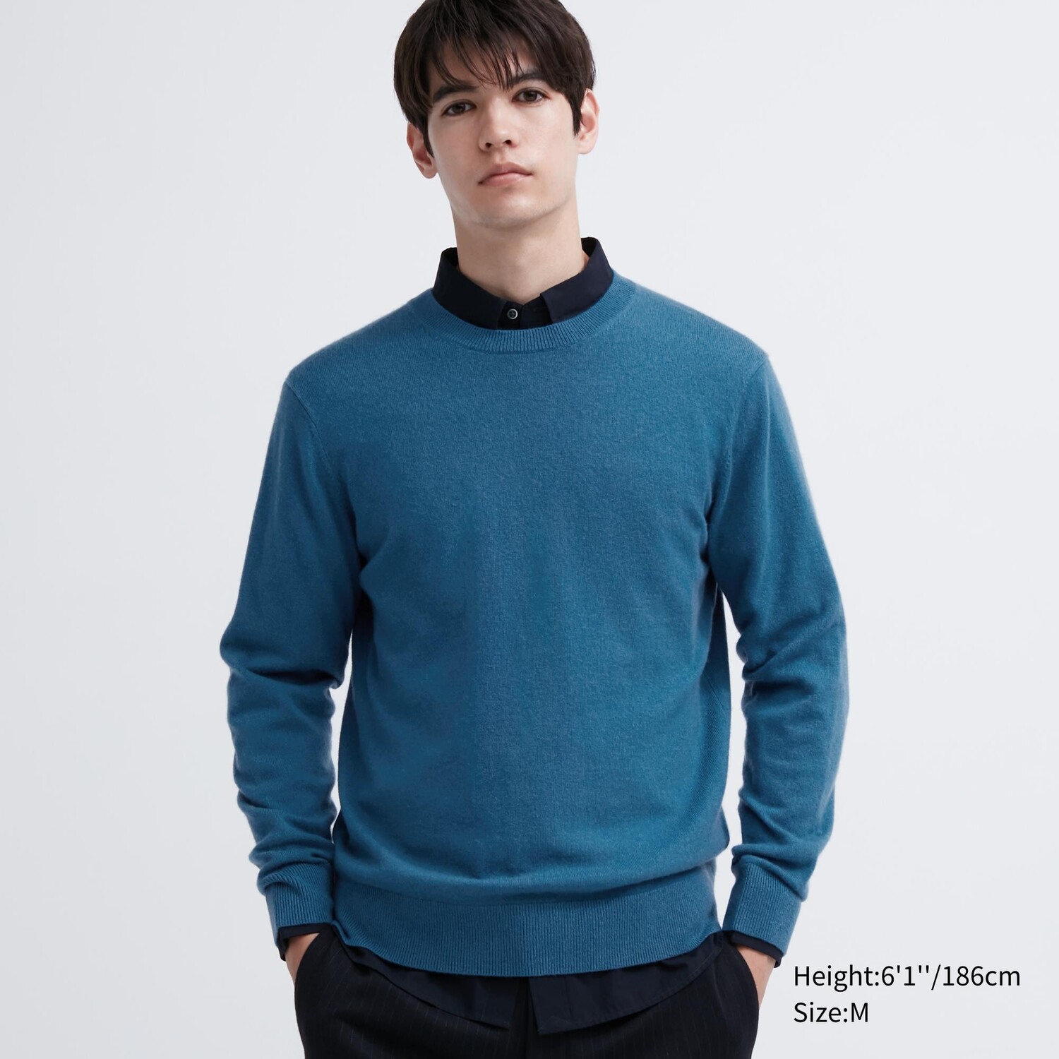 

Джемпер Uniqlo мужской с круглым вырезом из кашемира, синий