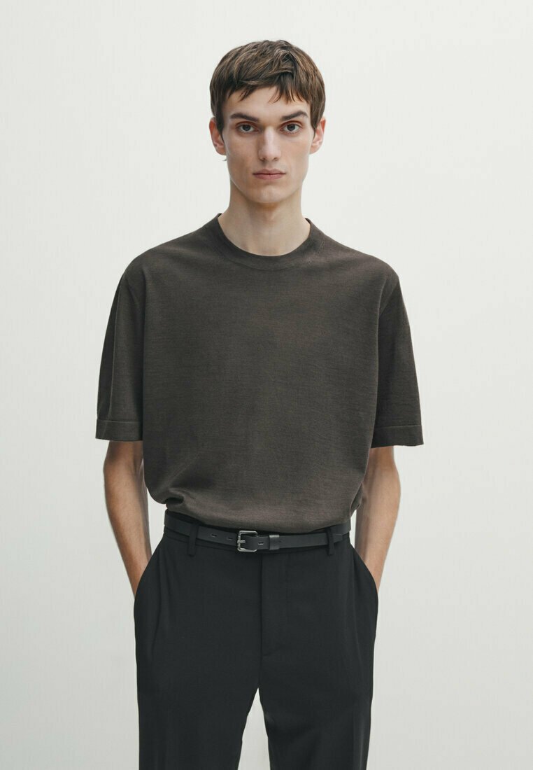Базовая футболка Short Sleeve Blend Massimo Dutti, цвет mottled dark grey