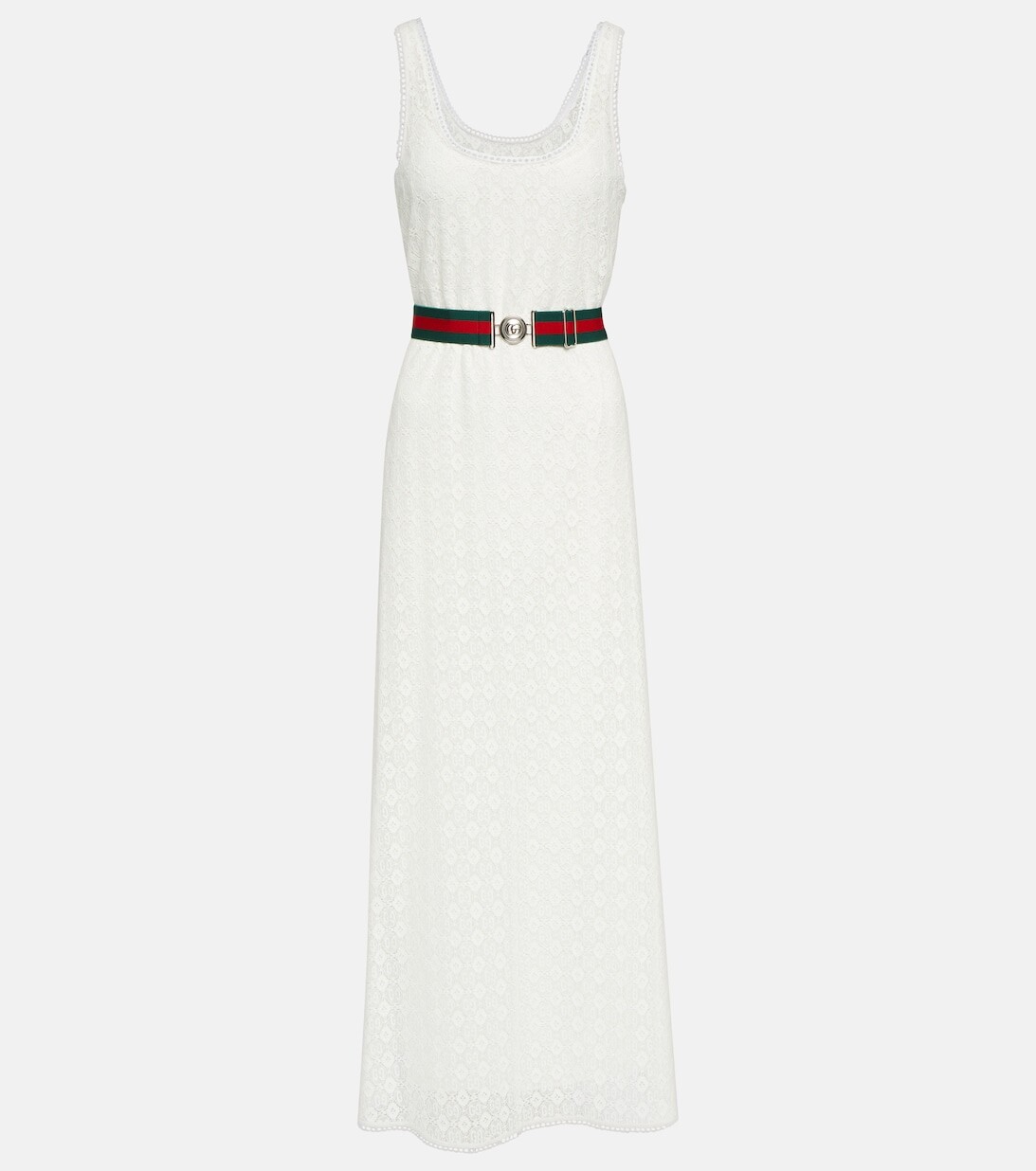 

Платье макси из хлопкового кружева с узором GG GUCCI, белый