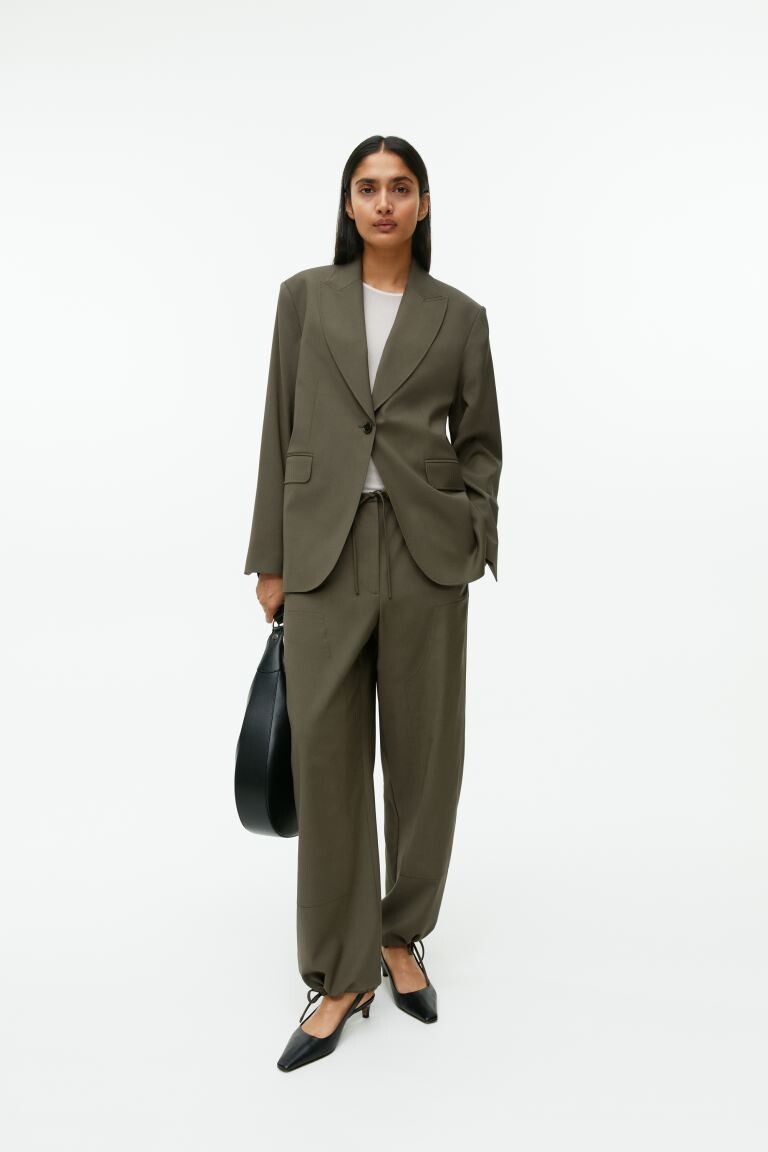 

Свободный пиджак из смесовой шерсти H&M, хаки