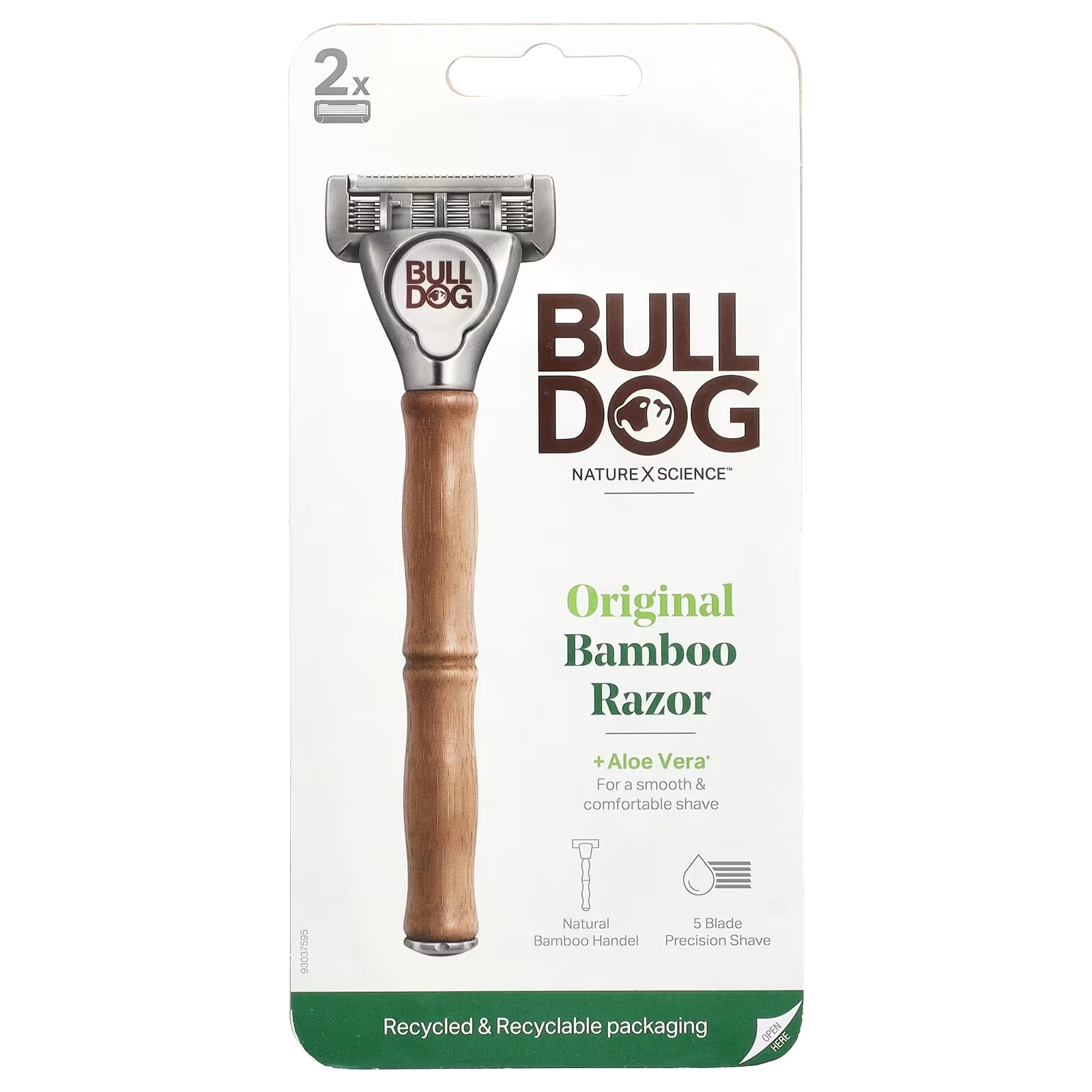 Уход за кожей Bulldog для мужчин, оригинальная бамбуковая бритва, 1 бритва, 2 картриджа Bulldog Skincare For Men