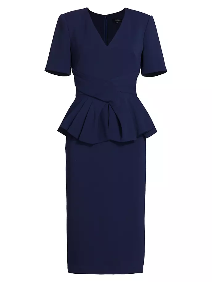 

Плиссированное платье-футляр с баской Badgley Mischka, цвет marine