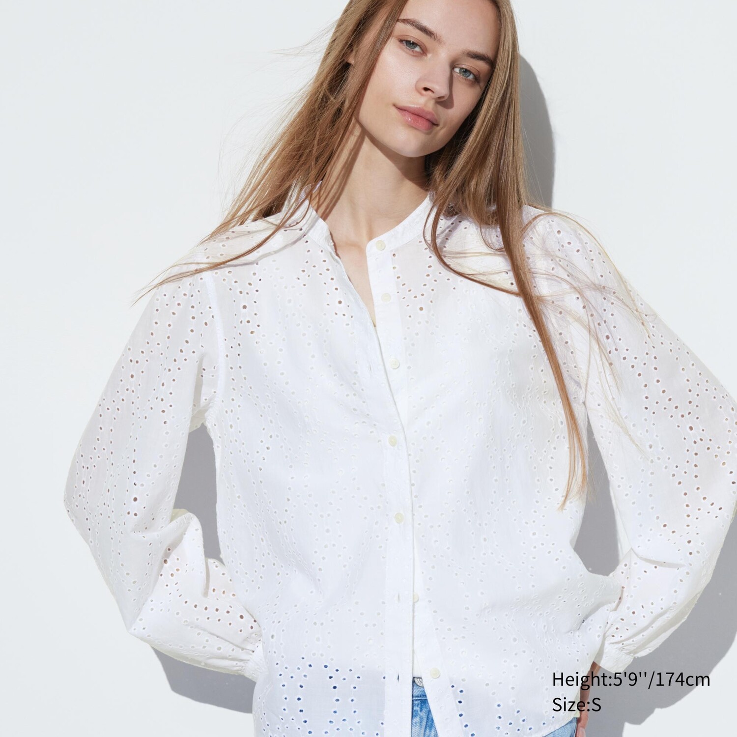 

Блузка из хлопка с вышивкой UNIQLO, белый