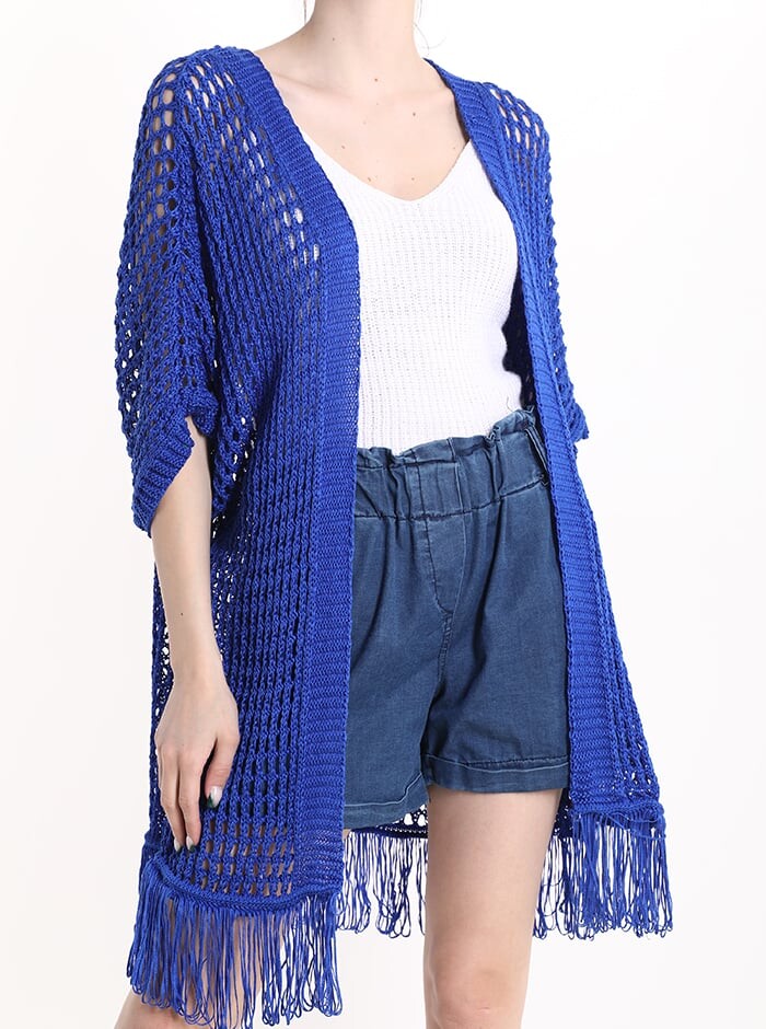 

Хлопковый кардиган с бахромой, цвет Electric blue