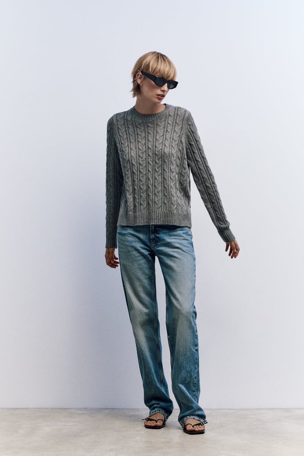 

Свитер косой вязки из смесовой шерсти ZARA, серый