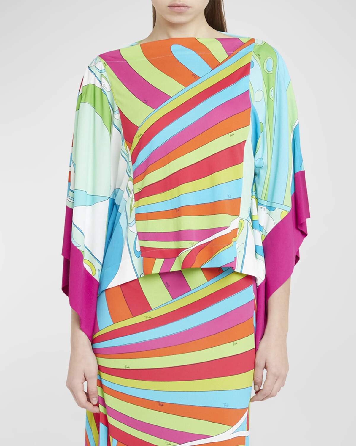 

Платочная блузка с абстрактным принтом Emilio Pucci, цвет Arancio/Fuxia