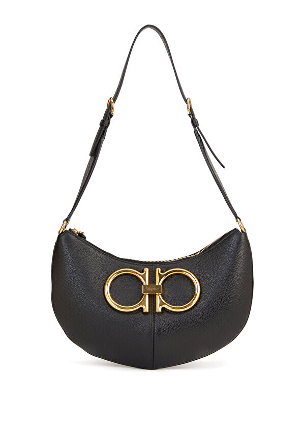 

Черная женская кожаная сумка через плечо gancio Ferragamo