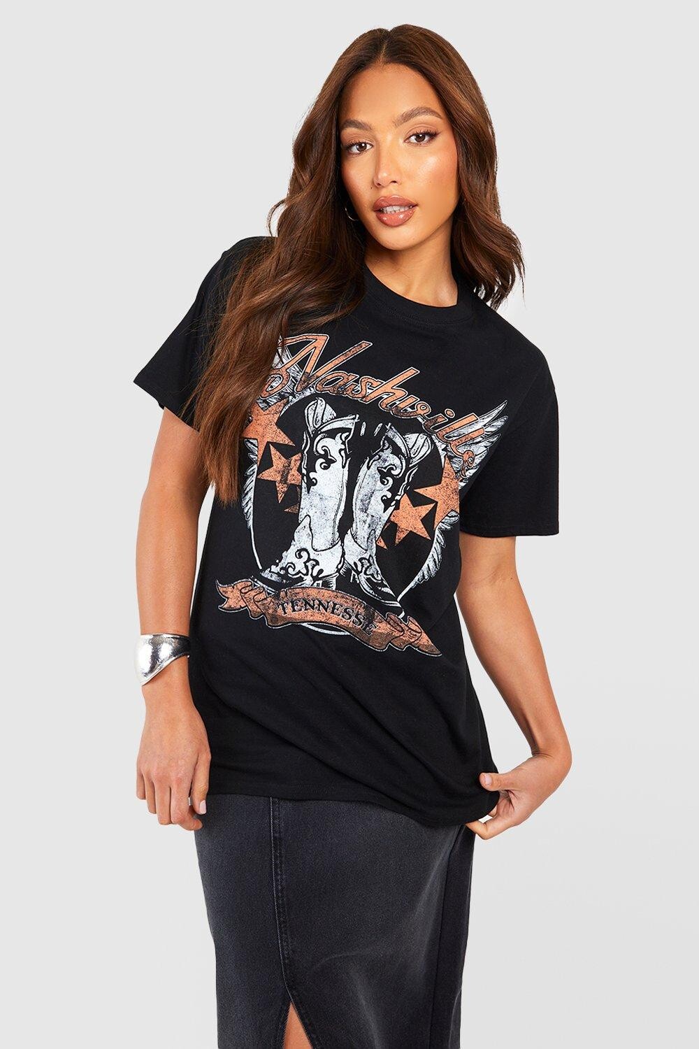 

Футболка оверсайз с принтом Tall Nashville Cowboy Boot boohoo, черный
