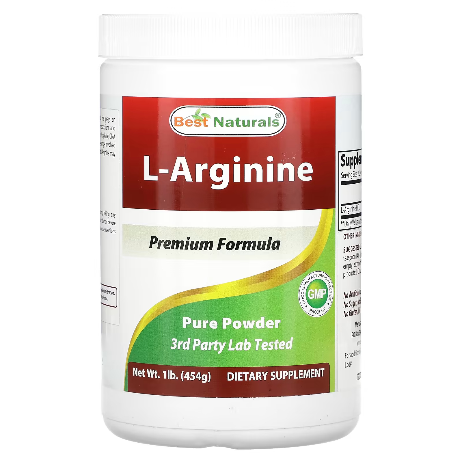 L-аргинин Best Naturals, 454 г best naturals l глютамин 454 г 1 фунт