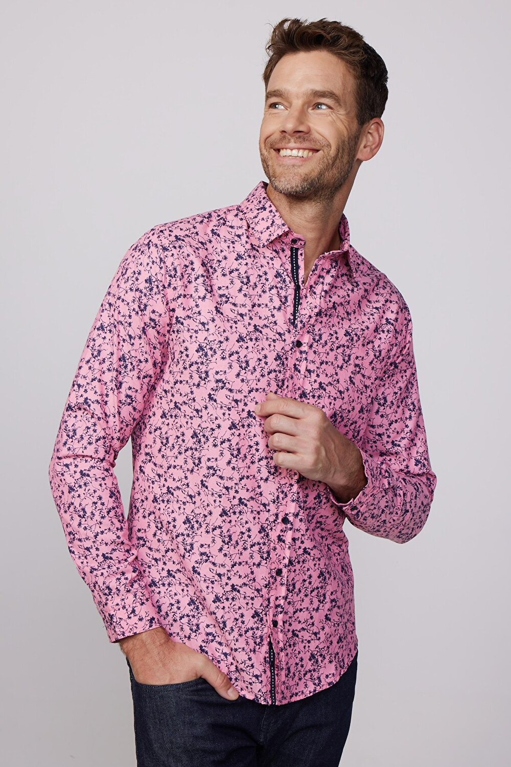 

Slim Fit Slim Fit Оксфордская рубашка с принтом и текстурой Розовая мужская рубашка TUDORS