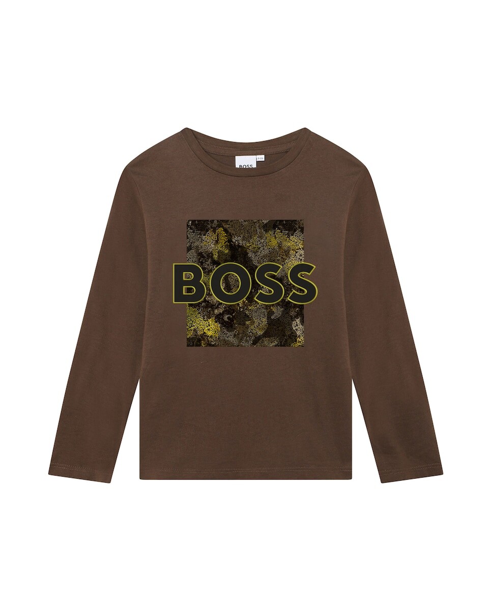 

Футболка для мальчика с длинными рукавами и логотипом спереди BOSS Kidswear, коричневый