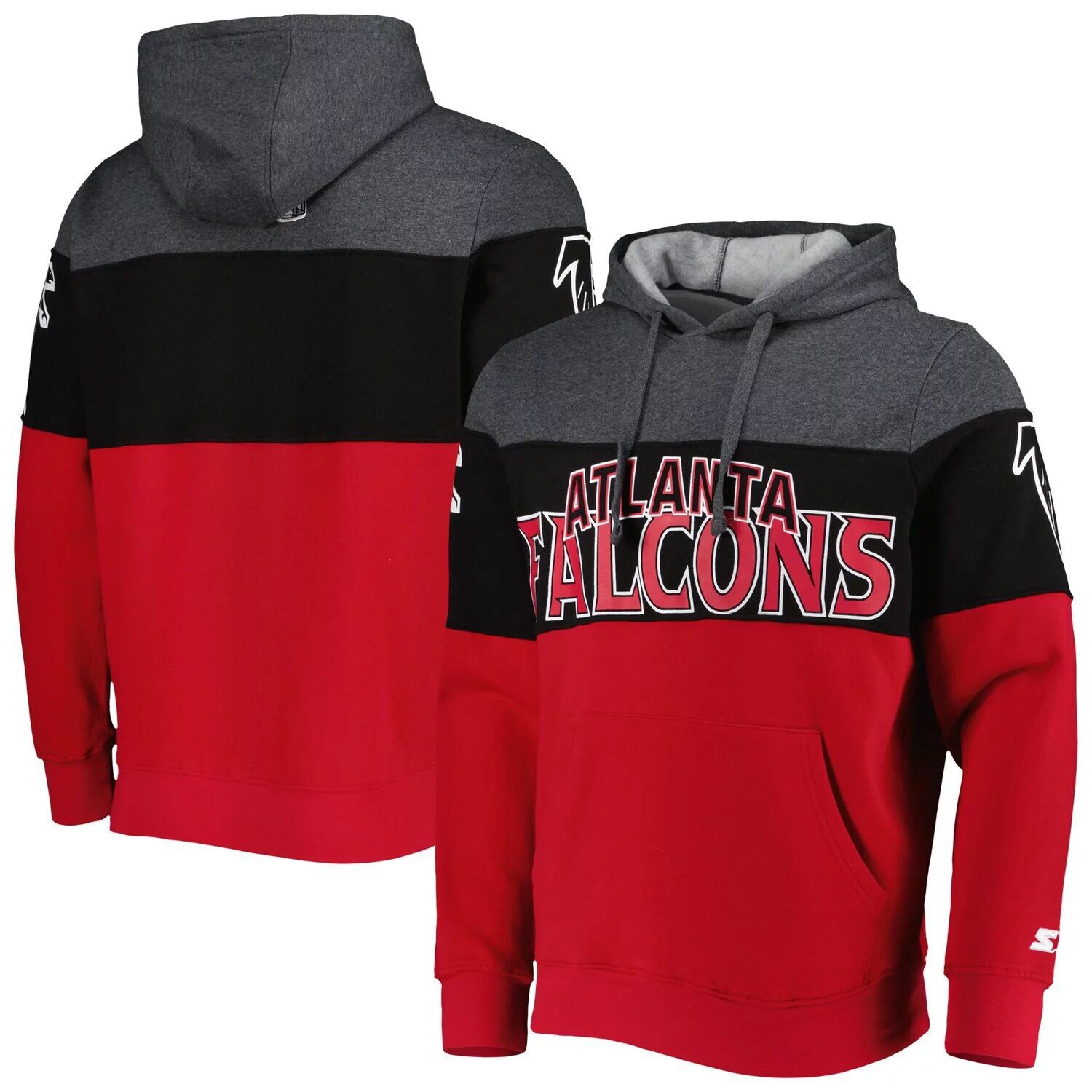 

Мужской черный/хизеровый темно-серый пуловер с капюшоном Atlanta Falcons Extreme Vintage Logos Starter