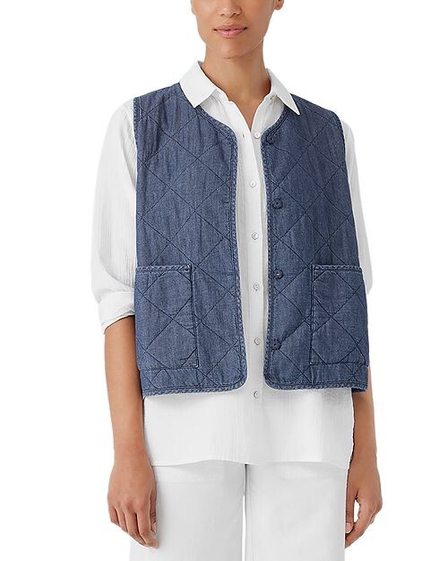

Стеганый хлопковый жилет Eileen Fisher, цвет Blue