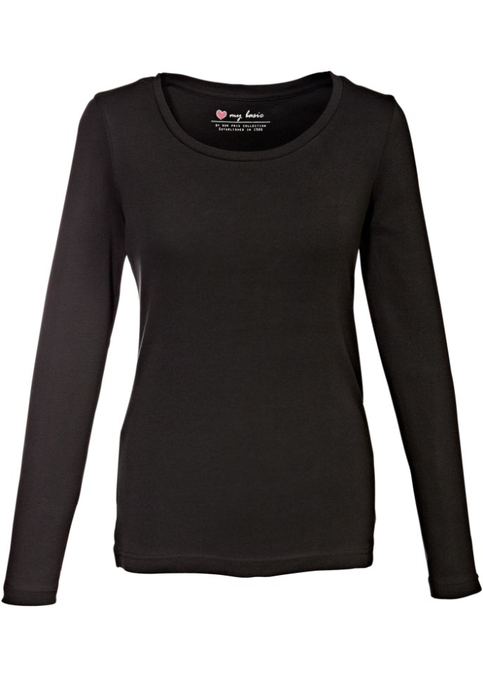 цена Хлопковая рубашка с длинными рукавами и круглым вырезом Bpc Bonprix Collection, черный