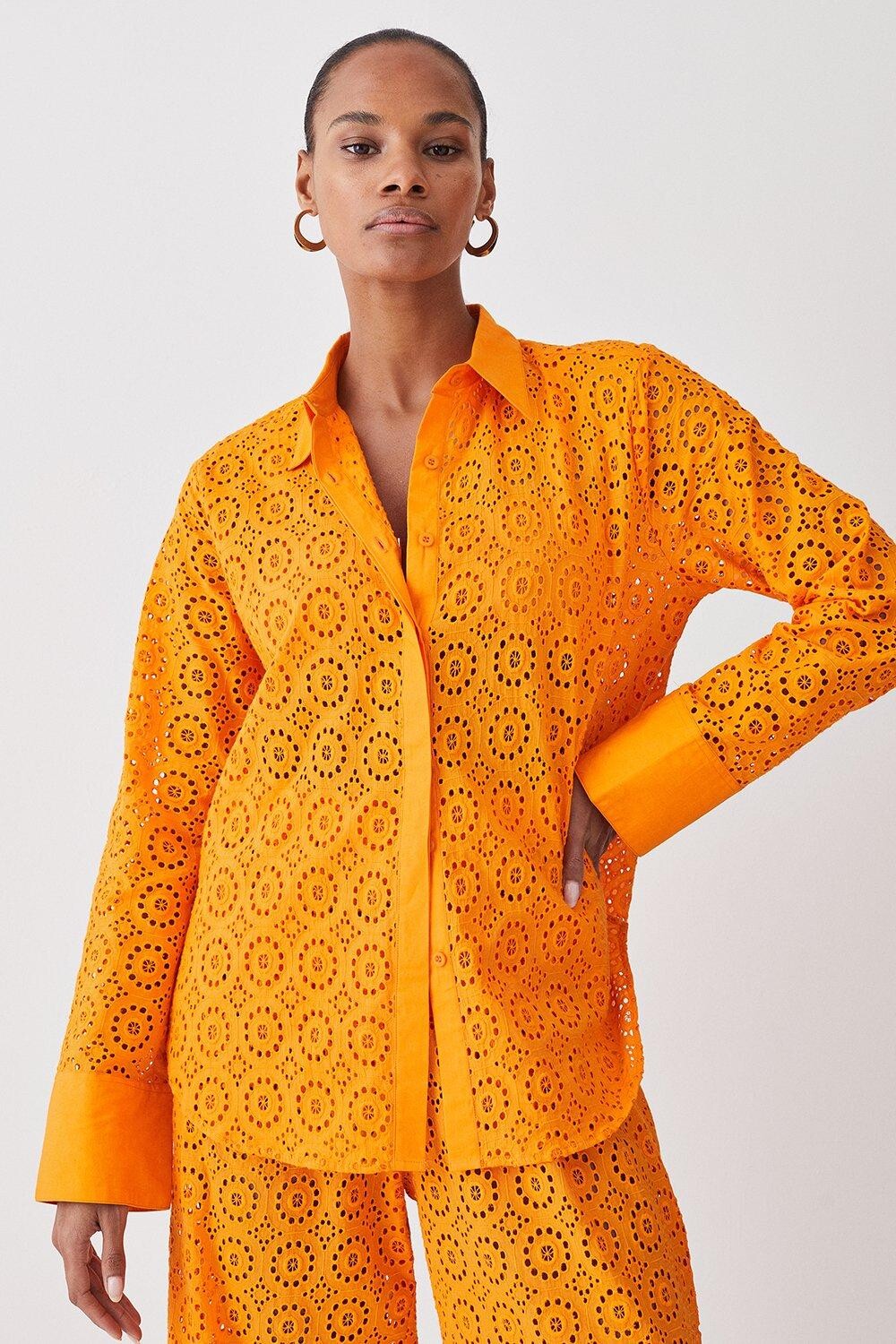 

Пляжная рубашка с вышивкой Broderie Karen Millen, оранжевый