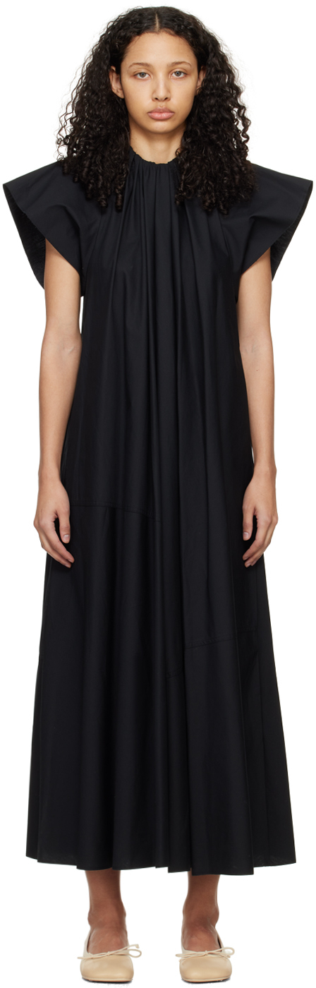 Черное платье-макси со сборками Mm6 Maison Margiela